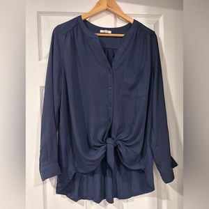 Pleione navy front tie blouse
